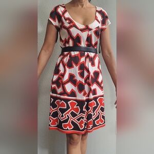 Diane Von Furstenberg Red and Black Patterned Midi Dress